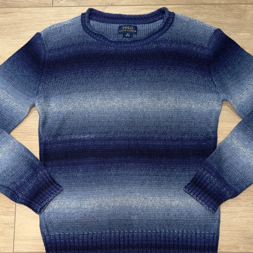 Polo Ralph Lauren boys Linen Cotton Ombré Sweater blue knit pullover medium
